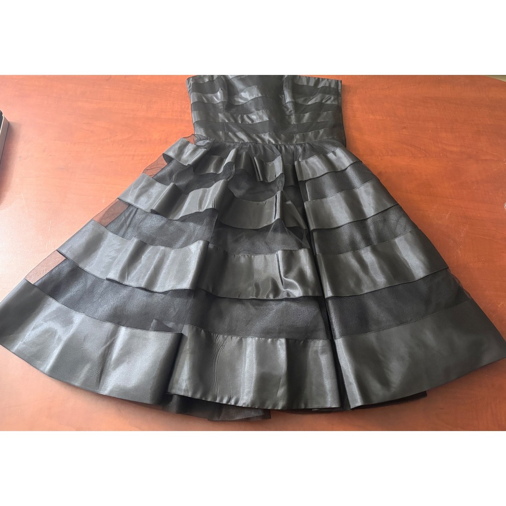 Vintage Betsey Johnson Evening Black Strapless Tiered Mesh Ruffle Dress Size 4 - Picture 1 of 11